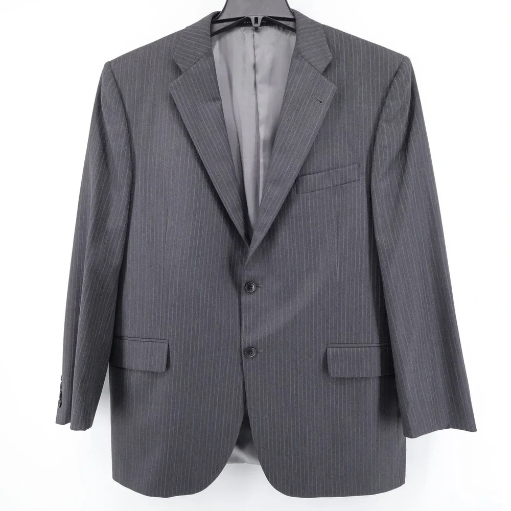 Vintage Burberry London Worsted Wool Pinstripe‎ Blazer Charcoal Grey Mens 44 REG